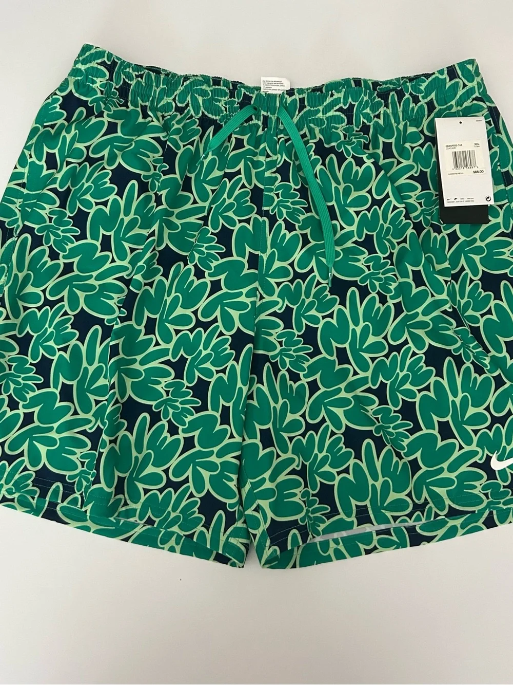 Nike Men's Green Floral Swim Trunks 2XL Drawstring Mesh Lined Board Shorts